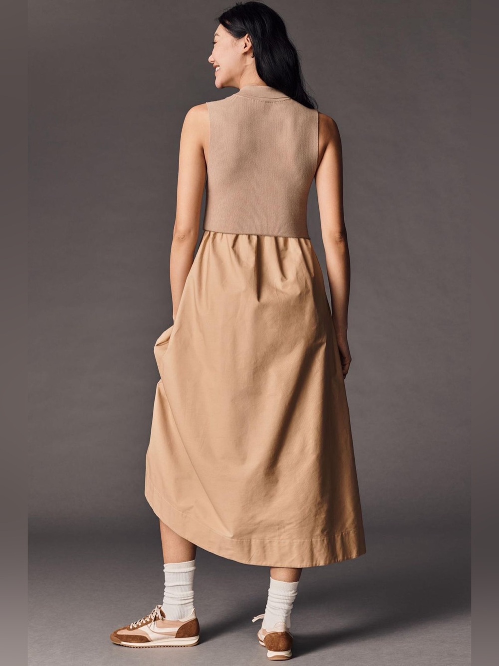 Anthropologie Sleeveless Polo Midi Dress in Tan - Picture 2 of 8